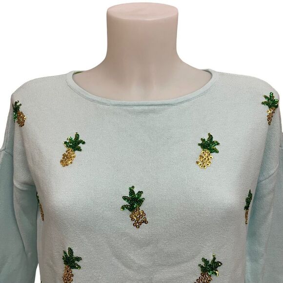 Lilly Pulitzer mint green pineapple sequin embellished sweater top size XXS - Picture 2 of 10